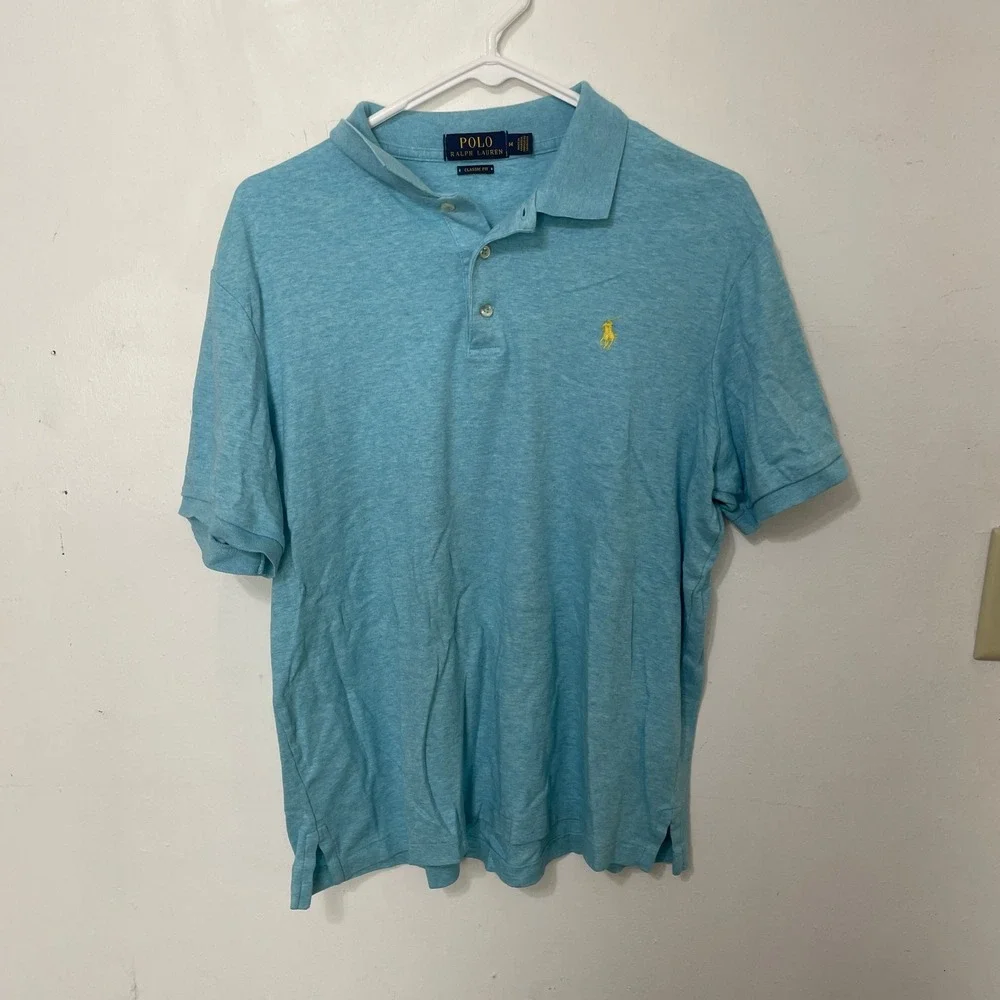Polo Ralph Lauren Mens Classic Fit‎ Polo Shirt Blue Heather Short Sleeve Medium